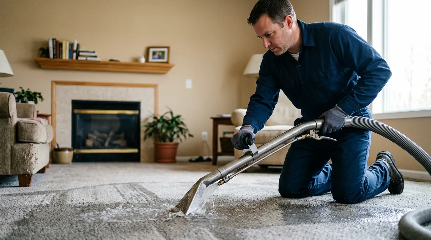 Water damage restoration technician working near Alexander, NY